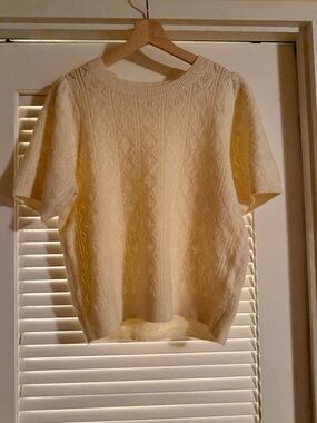 Lucky Brand Cream Short Sleeve Textured Knit Top